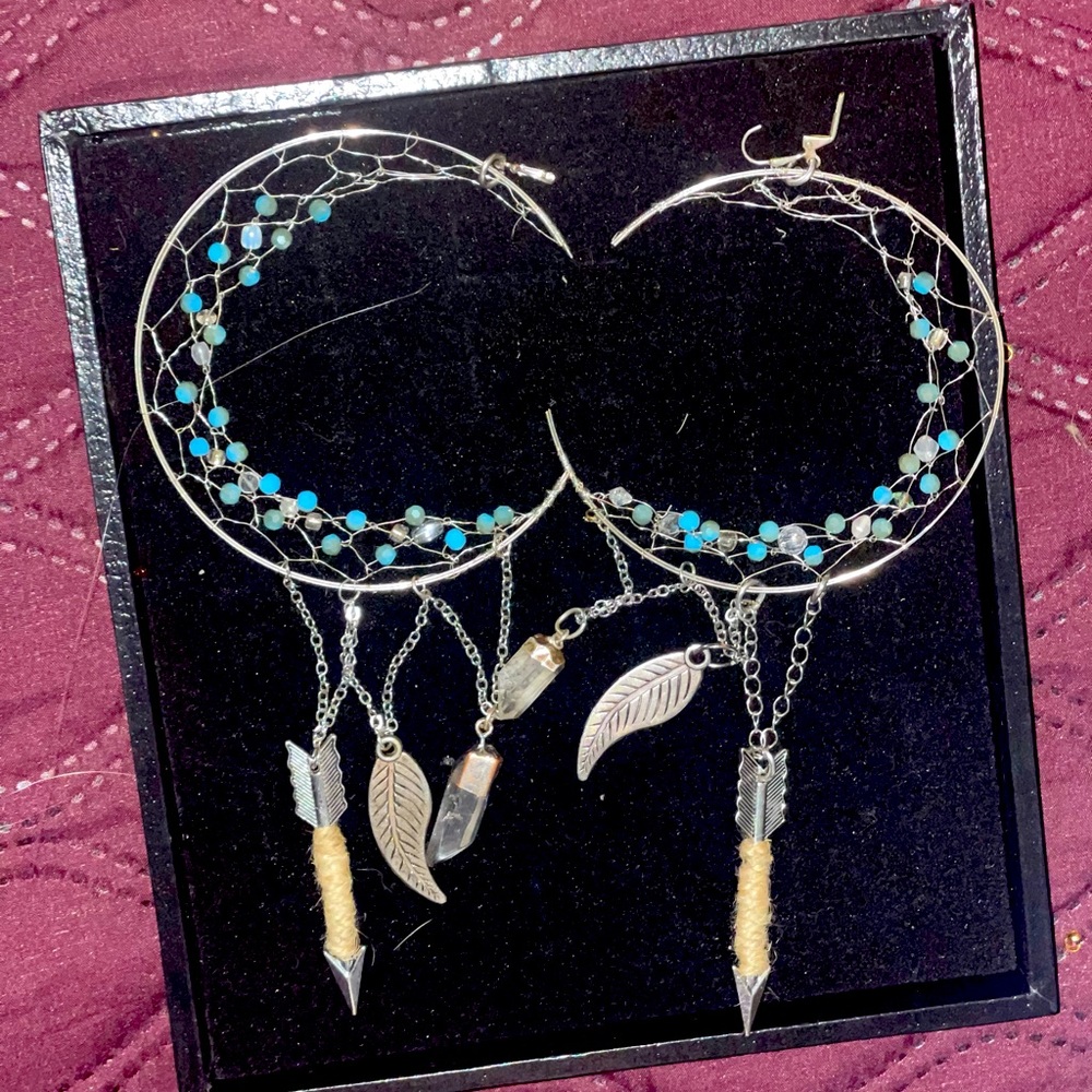 Custom made Crescent moon dreamcatcher earrings.
